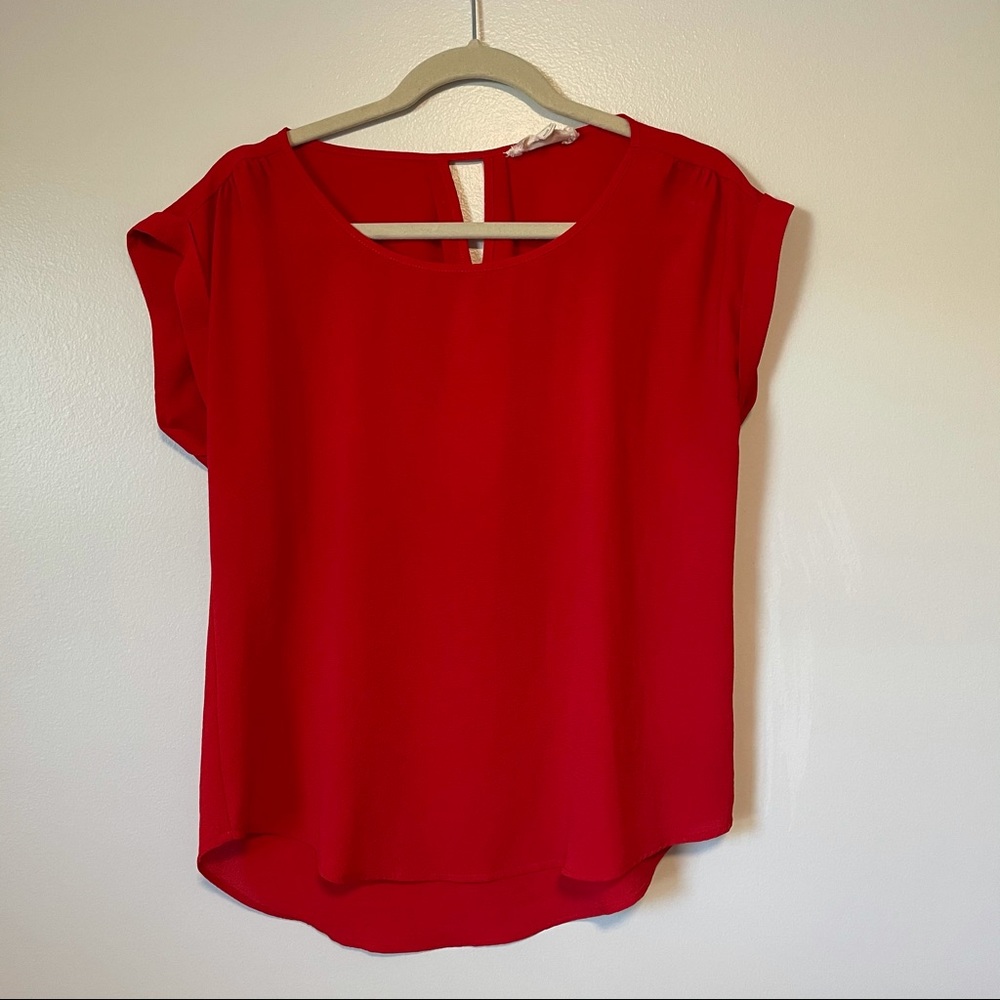 Red rolled sleeve blouse